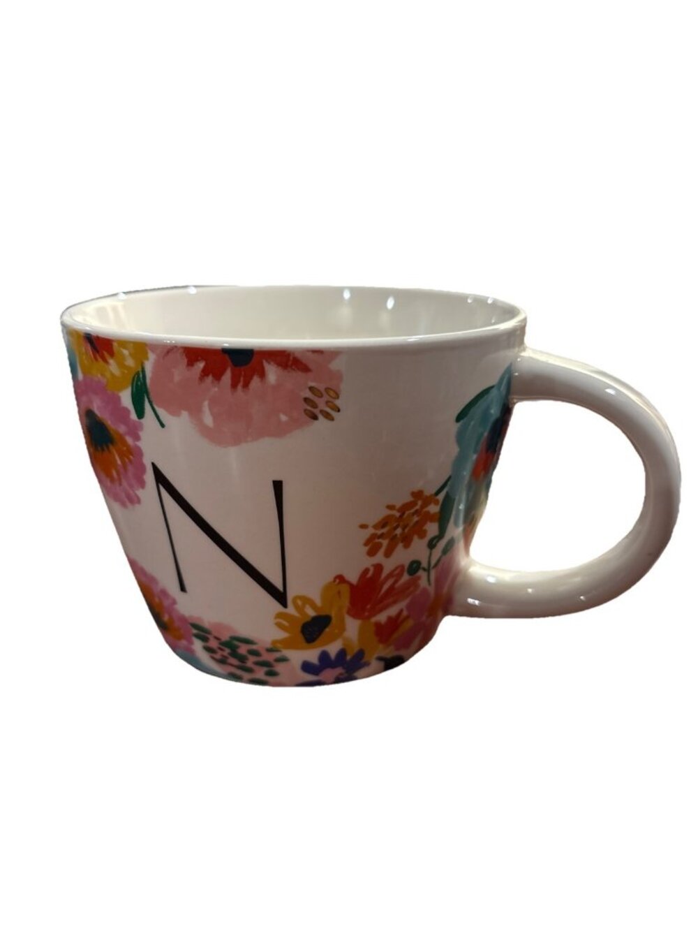 OPALHOUSE Stoneware, Initial N Coffee Tea Mug Cup Multicolor floral pattern
